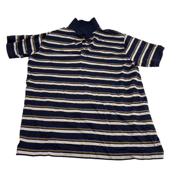 Hart Schaffner Marx Striped Polo Shirt Navy/Beige/White Men's size Large - Picture 1 of 6